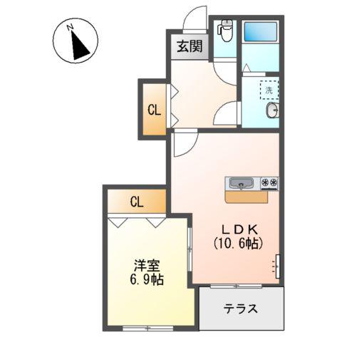 ピアクール(1LDK/1階)の間取り写真