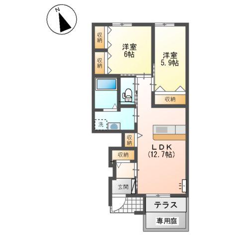 メルヴェーユⅠ(2LDK/1階)の間取り写真