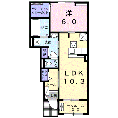 ノーヴァ ビータⅢ B(1LDK/1階)の間取り写真