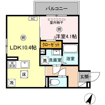 スプリングバレー古国府(1LDK/1階)の間取り写真