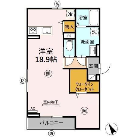 LAULEA 大道(ワンルーム/3階)の間取り写真