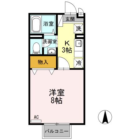 サンハイム森町B棟(1K/1階)の間取り写真