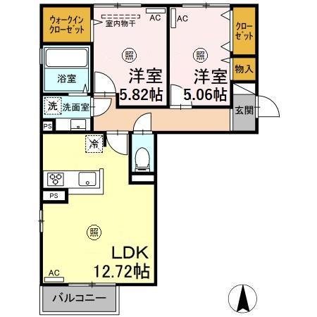 D-ROOM桜 Ⅰ棟(2LDK/2階)の間取り写真