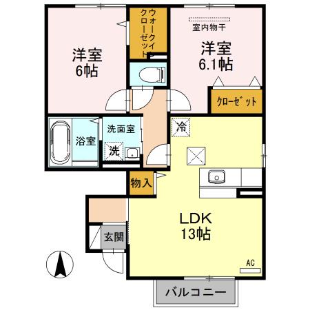 ラ・ブランリュウ伯楽Ⅱ(2LDK/1階)の間取り写真