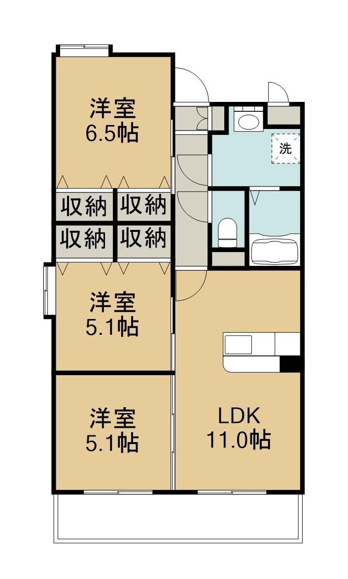 サンリバー三川(3LDK/3階)の間取り写真