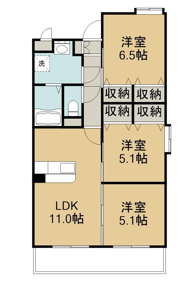 サンリバー三川(3LDK/4階)の間取り写真