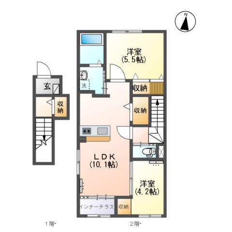 レコルト(2LDK/2階)の間取り写真