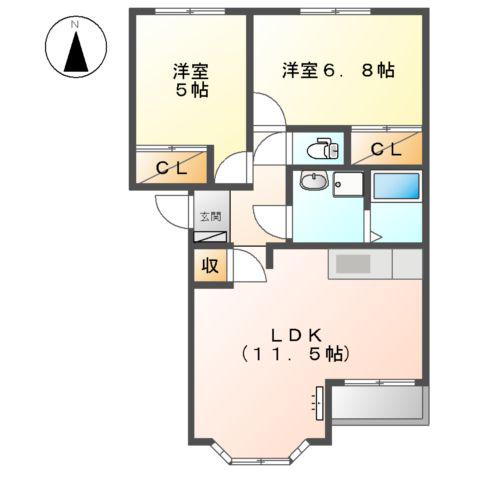 ストロベリーフィールズⅡ(2LDK/2階)の間取り写真