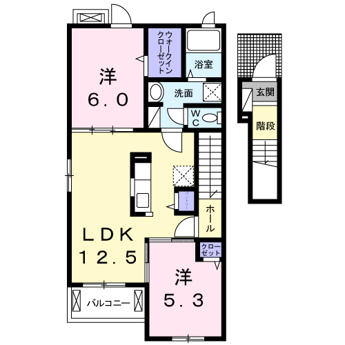エヴァーグリーン和井田Ⅱ B(2LDK/2階)の間取り写真