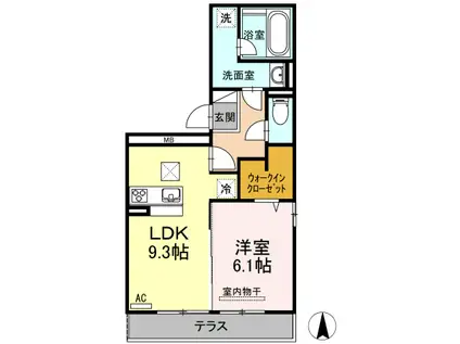 ウエストヒル(1LDK/1階)の間取り写真