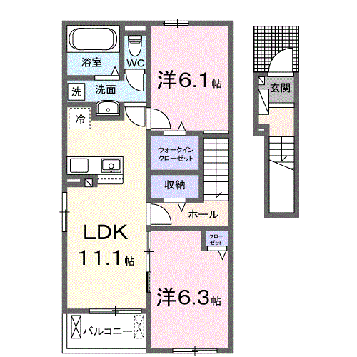 AKARI Ⅰ(2LDK/2階)の間取り写真