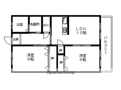 サンメリー沖代(2LDK/1階)の間取り写真