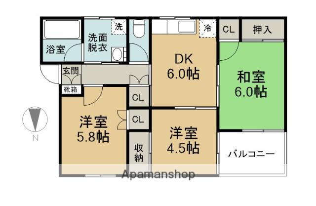 ハイツフカマチ(3DK/2階)の間取り写真