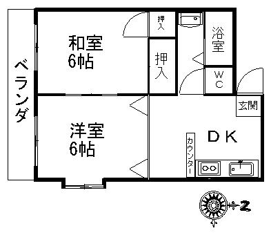 グランドライフ別府(2DK/1階)の間取り写真
