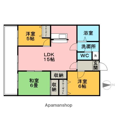 おかたマンション(3LDK/7階)の間取り写真