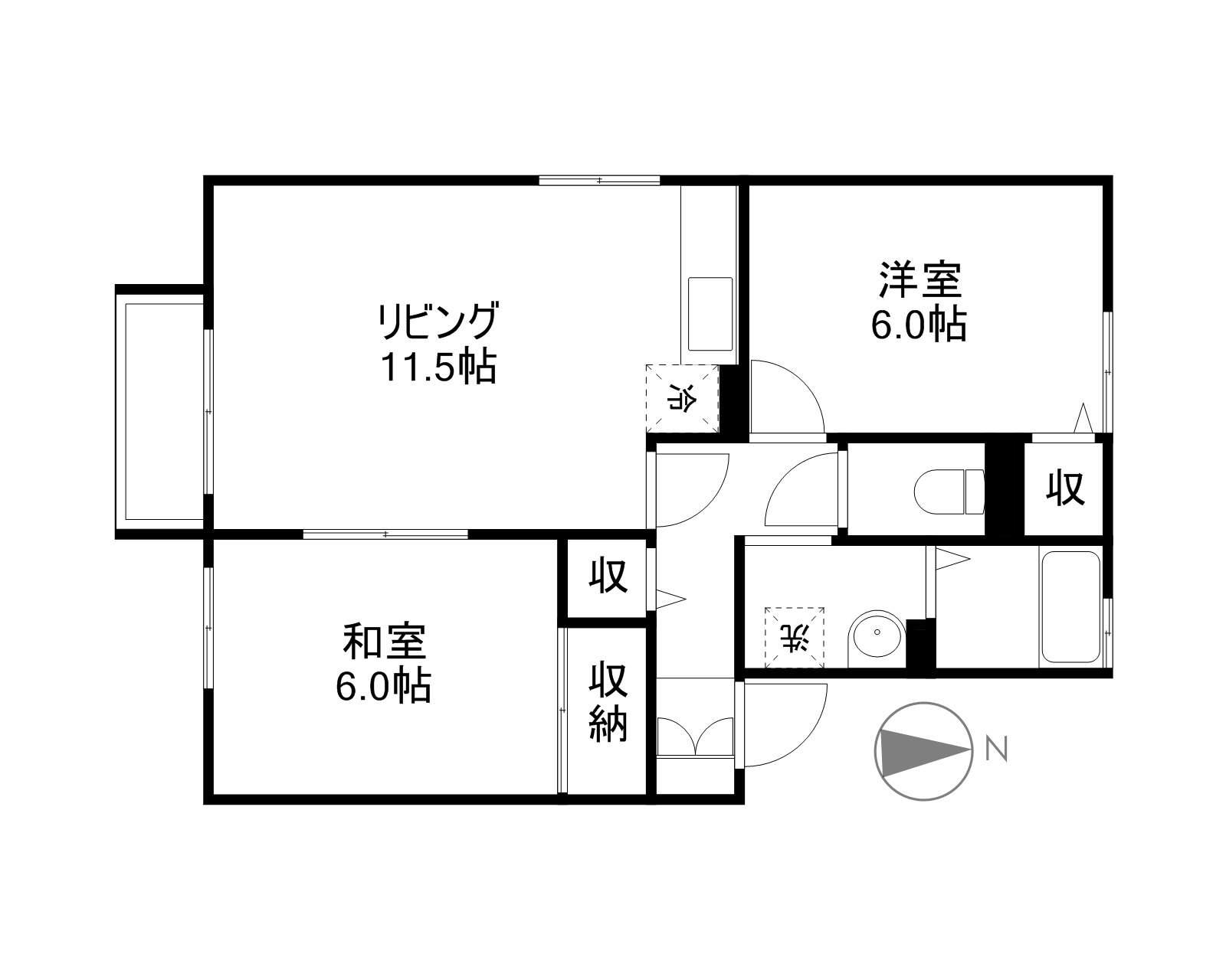 シャトレー日出(2LDK/2階)の間取り写真