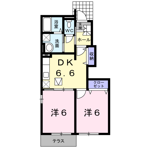 ソレアード(2DK/1階)の間取り写真