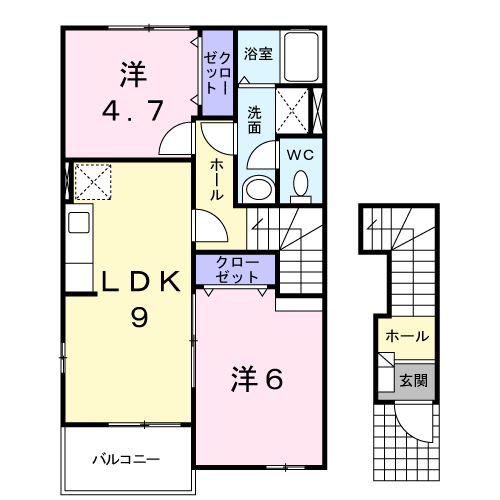 カーサ・エスターテⅡ棟(2LDK/2階)の間取り写真