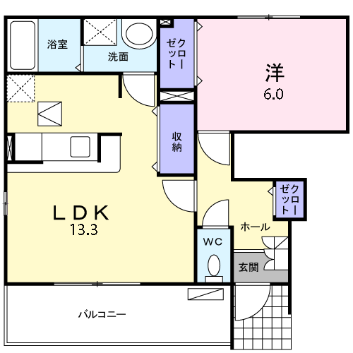 クレール北浜Ⅲ(1LDK/1階)の間取り写真