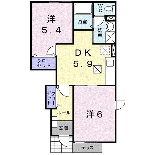 ペイサージュB(2DK/1階)の間取り写真
