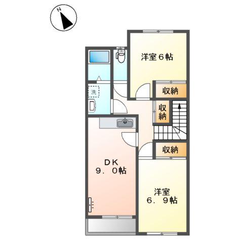 パストラルハイムⅠ(2DK/2階)の間取り写真