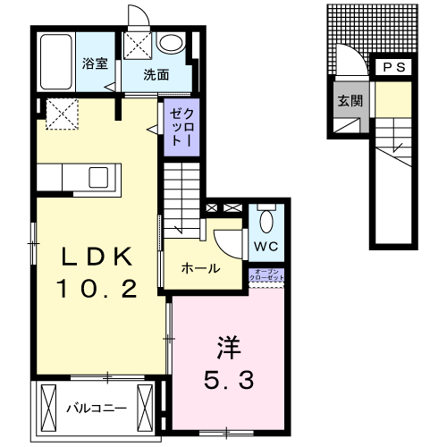 プラシード中須賀(1LDK/2階)の間取り写真