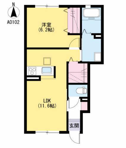 ヌアヌ (1LDK/1階)の間取り写真
