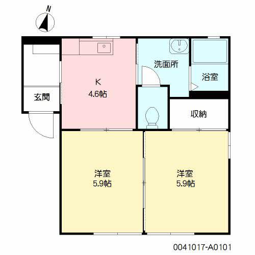 ポアソン日出 A棟(2K/1階)の間取り写真