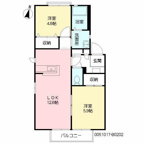 美し浜B(2LDK/2階)の間取り写真