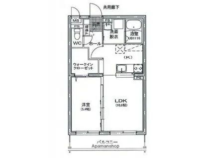 ユーミーマンション別府石垣2ND(1LDK/5階)の間取り写真