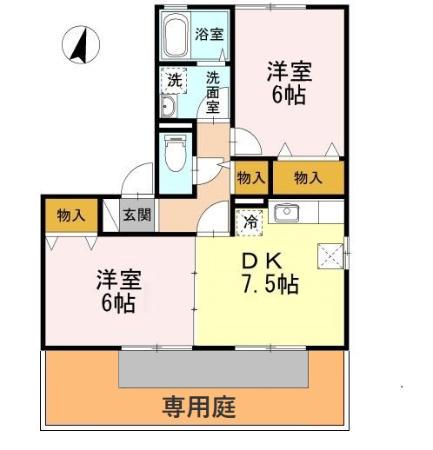 ライブタウン 向園 ウエスト(2DK/1階)の間取り写真