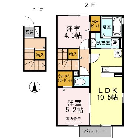 さくらHILL C(2LDK/2階)の間取り写真