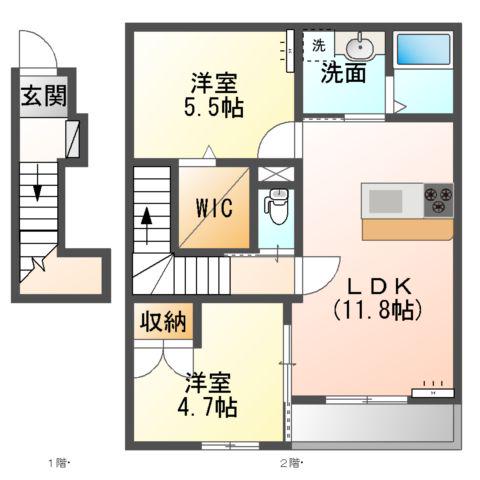 アローラ石垣(2LDK/2階)の間取り写真