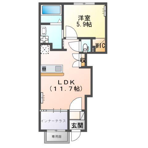 ベラ フェリシア亀川中央(1LDK/1階)の間取り写真