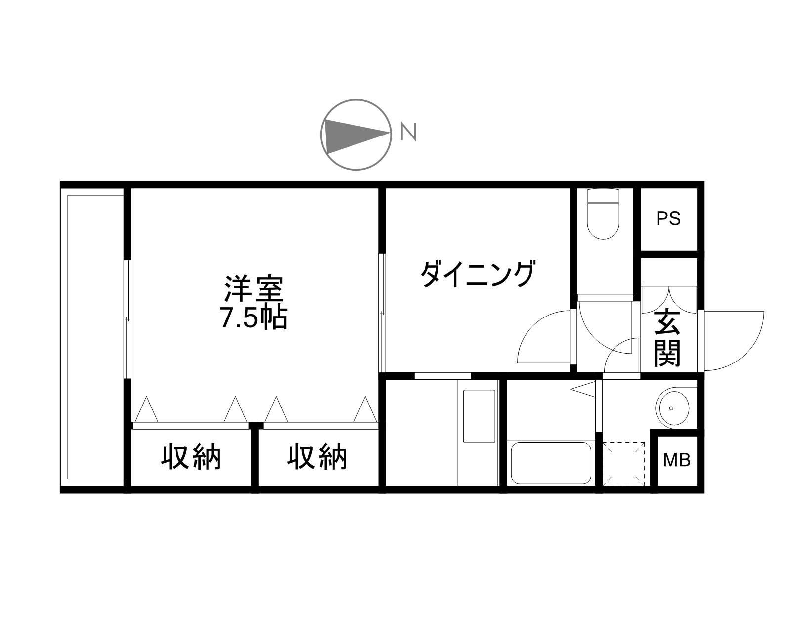 グランドコラム(1DK/2階)の間取り写真