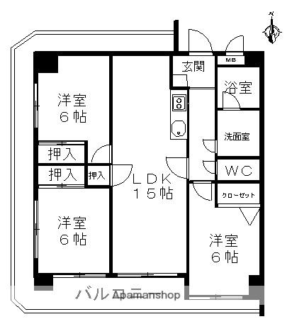 おかたマンション(3LDK/6階)の間取り写真
