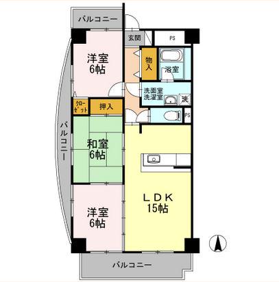 リシェス城崎(3LDK/5階)の間取り写真