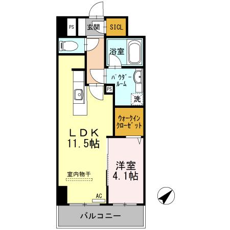 アルカーサル大道(1LDK/1階)の間取り写真