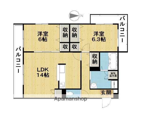 上野の丘壱番館(2LDK/4階)の間取り写真