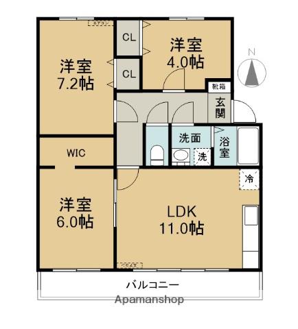 クレアコート上野(3LDK/3階)の間取り写真