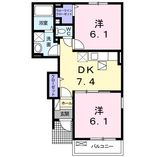 エスポワール佐野(2DK/1階)の間取り写真