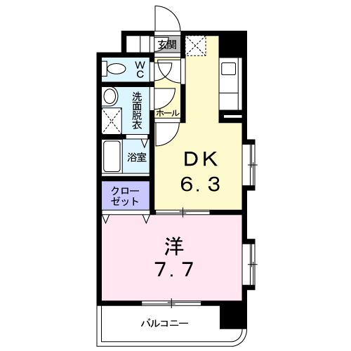 エアリーストリート(1DK/3階)の間取り写真