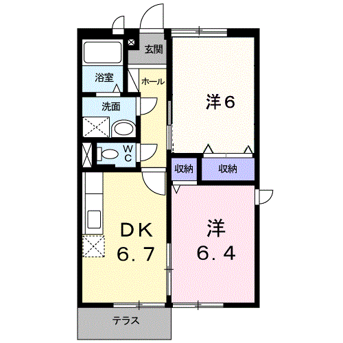 ステラ猪野Ⅱ(2DK/1階)の間取り写真