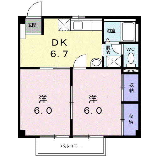 カームハウス(2DK/1階)の間取り写真