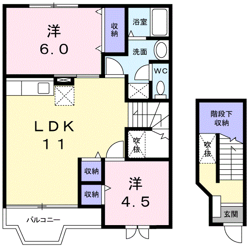 フローラルコート(2LDK/2階)の間取り写真