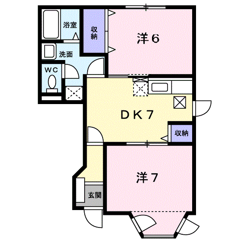 ミレニアムKANⅡB棟(2DK/1階)の間取り写真