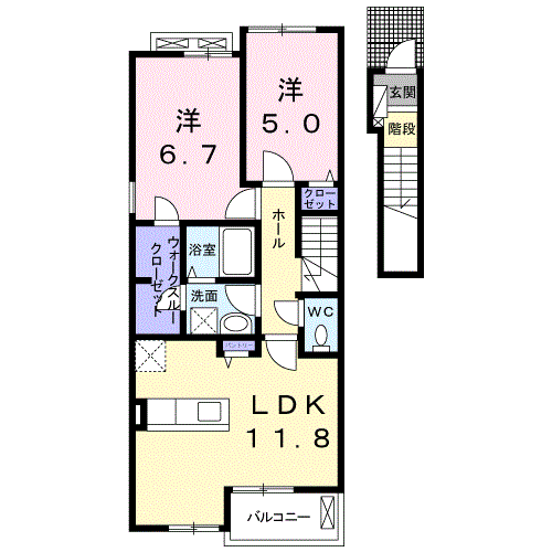 プロムナード・メゾンⅠ(2LDK/2階)の間取り写真