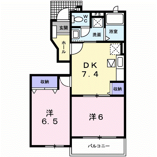 コンフォートS(2DK/1階)の間取り写真