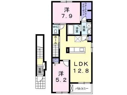 日豊本線 大在駅 徒歩19分 2階建 築9年(2LDK/2階)の間取り写真