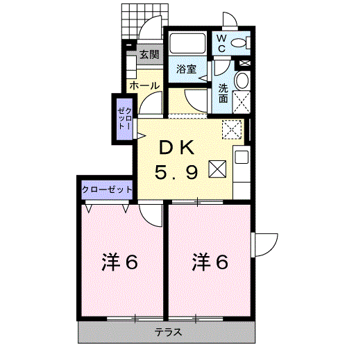ラフィネⅠ番館(2DK/1階)の間取り写真